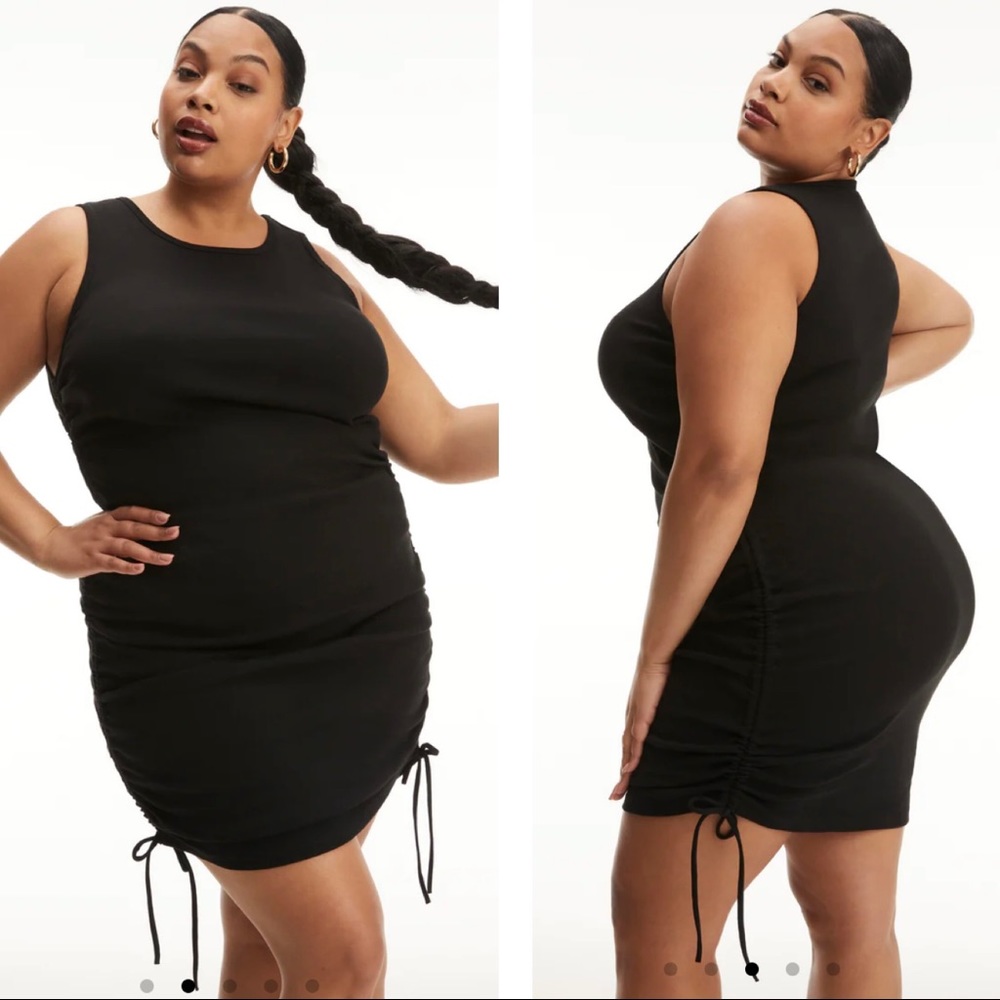 Good American Black Sleeveless Mini Dress with Side Drawstrings